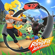 RingFit  RingFit es un juego de aventuras que también os brinda a ti y a tu familia un entrenamiento de cuerpo completo. Explora más de 100 niveles en tu búsqueda para derrotar a un dragón culturista y a su esbirro usando ejercicios de la vida real.